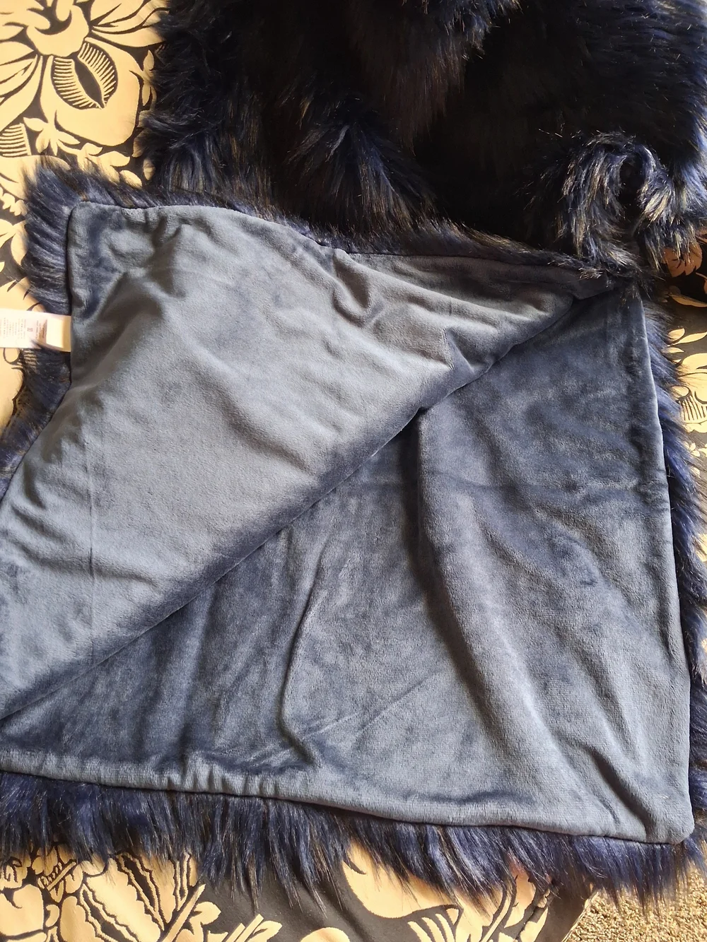 West Elm Blue/Black Faux Fur Brushed Tip Throw
